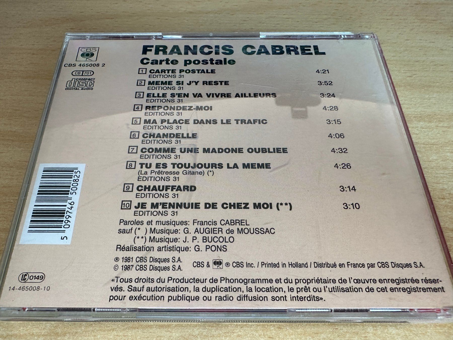 CD: Francis Cabrel – Carte Postale – Usato da Rikon im Tösstal venduto da Alpenmutz 1