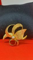 Elegante Vintage Brosche in Goldfarben mit Perle, Top! 