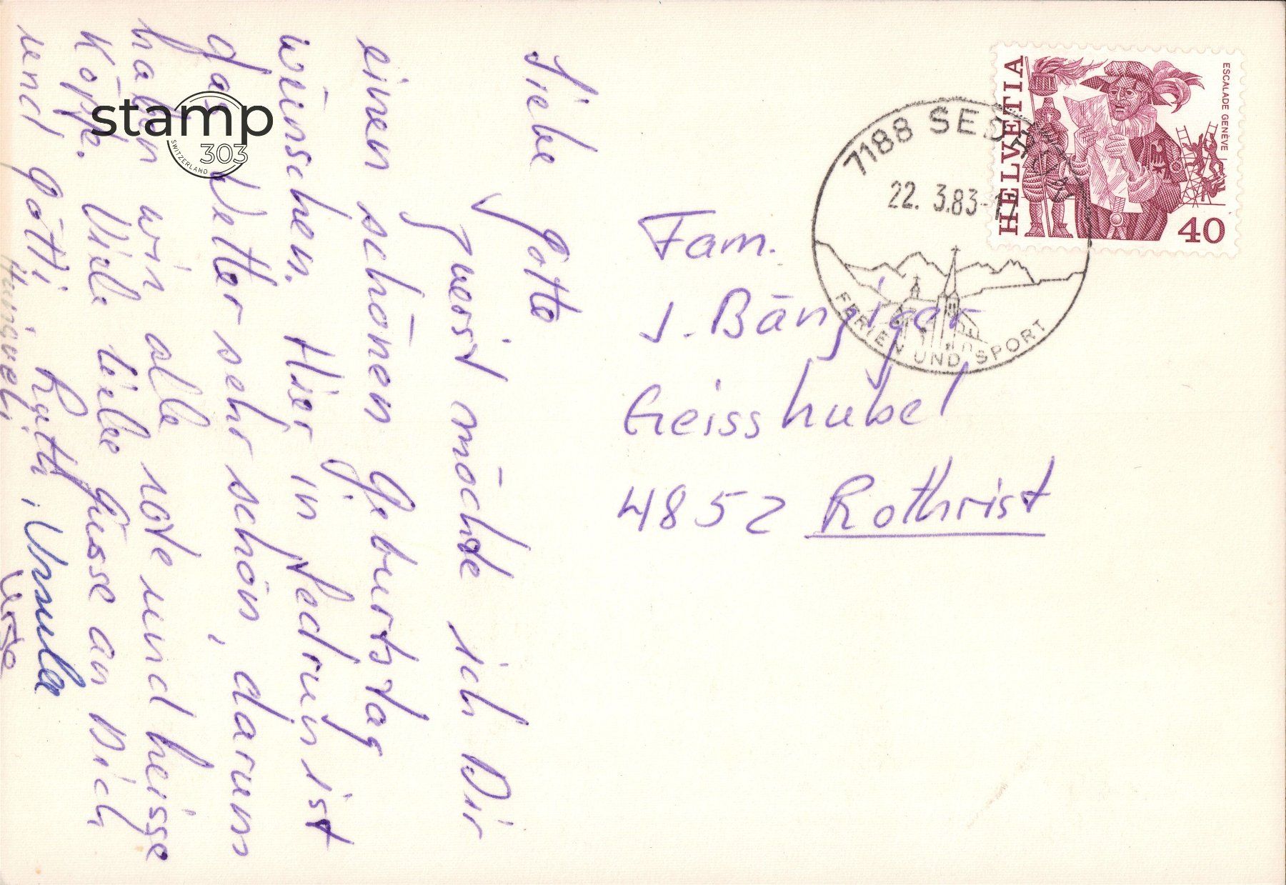 Cartoline postali: 1983 AK Sedrun – Usato da Eggersriet venduto da stamp303 1