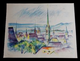 Lithographie (9/200) d'un village de Jiří DROZD, signée