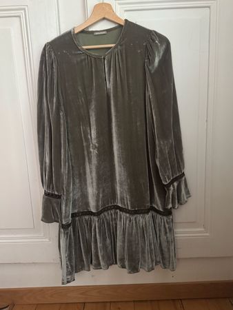 Hemisphere Dress, Size S, Olive Green Velvet