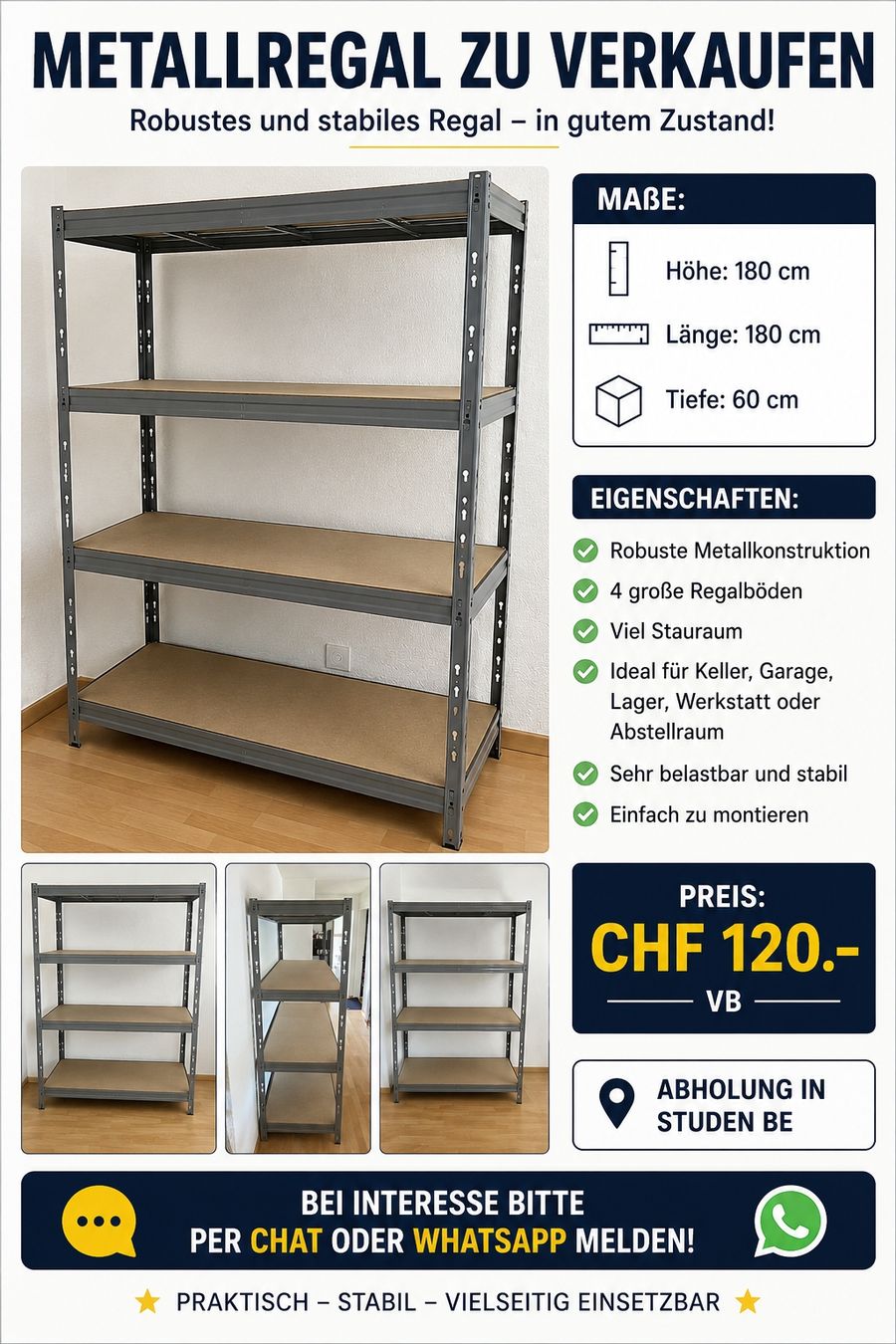 Scaffali: Robustes Metallregal zu verkaufen – Usato da Studen BE venduto da wellingtonrueesch
