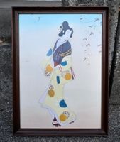VINTAGE Japanische Seidenmalerei GEISHA gerahmt 32x43cm