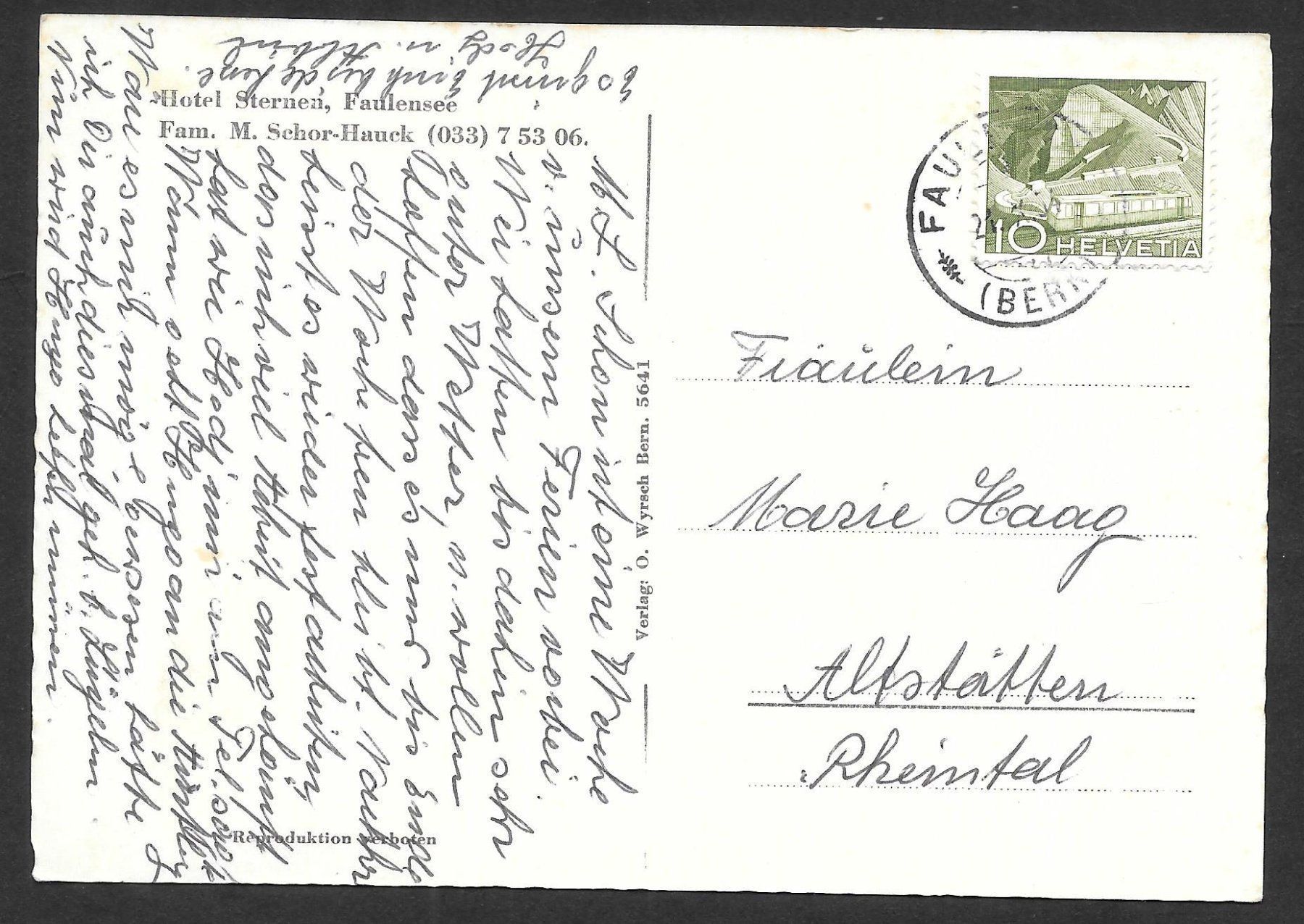 Cartoline postali: Faulensee Hotel Sternen – Usato da Olten venduto da clotaldi 1