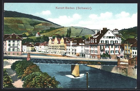Cartoline postali: AK Baden, Ortspartie mit Brücke – Usato da Berlin venduto da bartko-reher