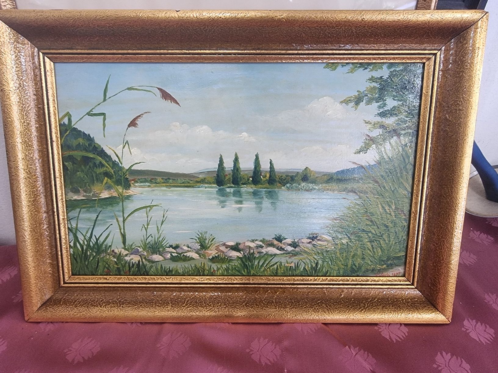 Gemälde: Gemälde Landschaft See mit Bäumen gerahmt 1935 – Gebraucht aus Zürich von Budget-Brocki