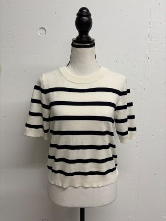 mbym Feisntick Pullover gestreift kurzarm S weiss schwarz