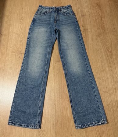 Stradivarius Straight Leg Jeans Blue High Waist