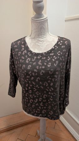 Damen Langarmshirt Leo Muster Dunkelgrau Grösse XL