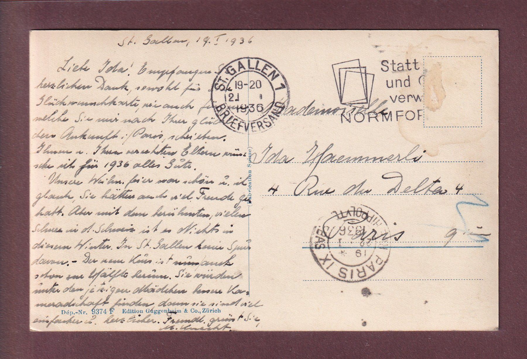 Cartoline postali: ST. GALLEN mit Bodensee - 1936 – Usato da Pully venduto da nicecards 1