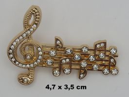 Brosche - NOTENSCHLÜSSEL mit NOTEN - Glitzersteine - Neu