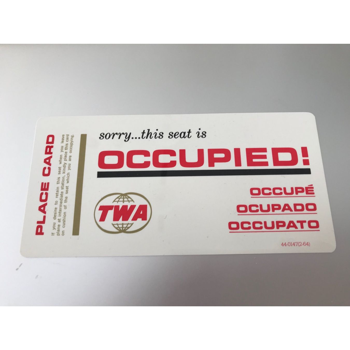 Schilder: TWA PLACE CARD – Neu (gemäss Beschreibung) aus Hugelshofen von seagull