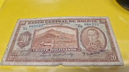 Bolivien 20 Bolivianos Banknote, Jahr 1928, Rarität!