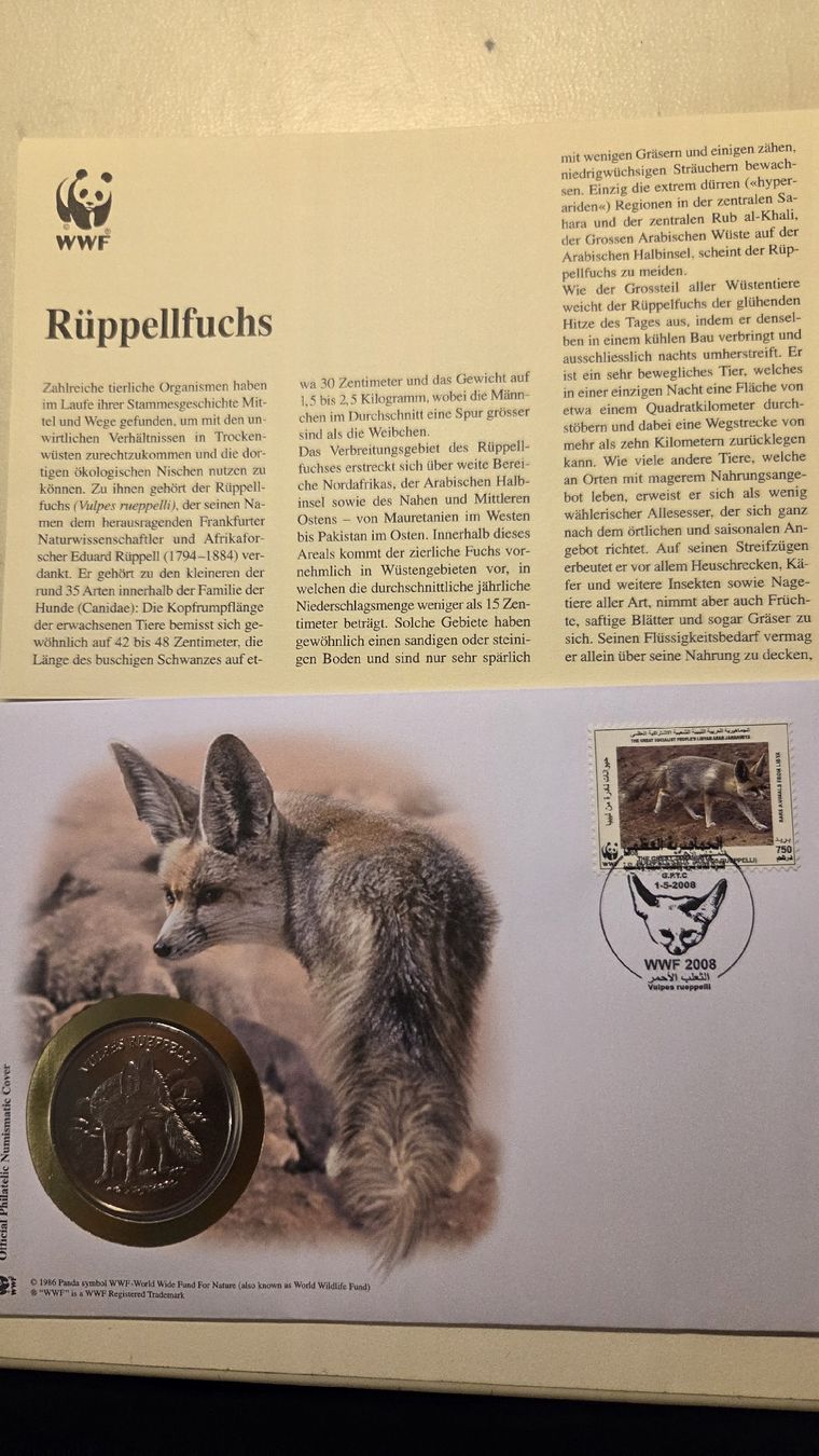 Medaglie: 2008 Medallienbrief WWF Rüppellfuchs – Usato da Arni AG venduto da Moth68