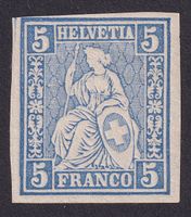 5Rp. blau, Sitzende Helvetia Nr.30 Probedruck