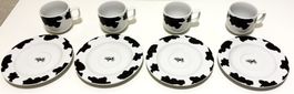 4 Sets Tasse Untertasse Porzellan weiss Langenthal Kuh Motiv