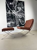 Designer Lounge Chair mit Ottoman- Cognac / Barcelona Stil
