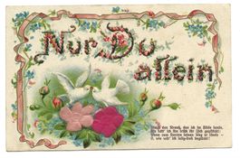 Samt- und Seiden-Applikation - Nur Du allein - Tauben  Litho