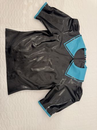 Latex Kleid Schwarz/Türkis Grösse S