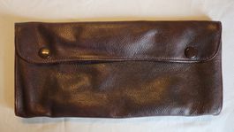 Vintage Echtleder Clutch Braun – Tartan Schottenmuster