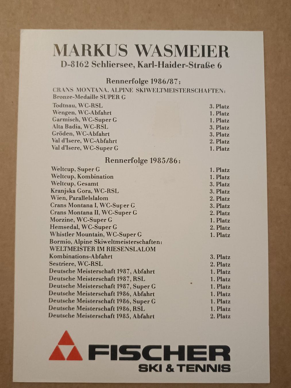 Autografi: Markus Wasmeier - handsignierte alte Karte – Usato da Menziken venduto da Artographs 1