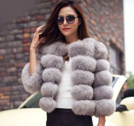 Warme Kunstpelz Abendjacke grau Gr. XS - 224166