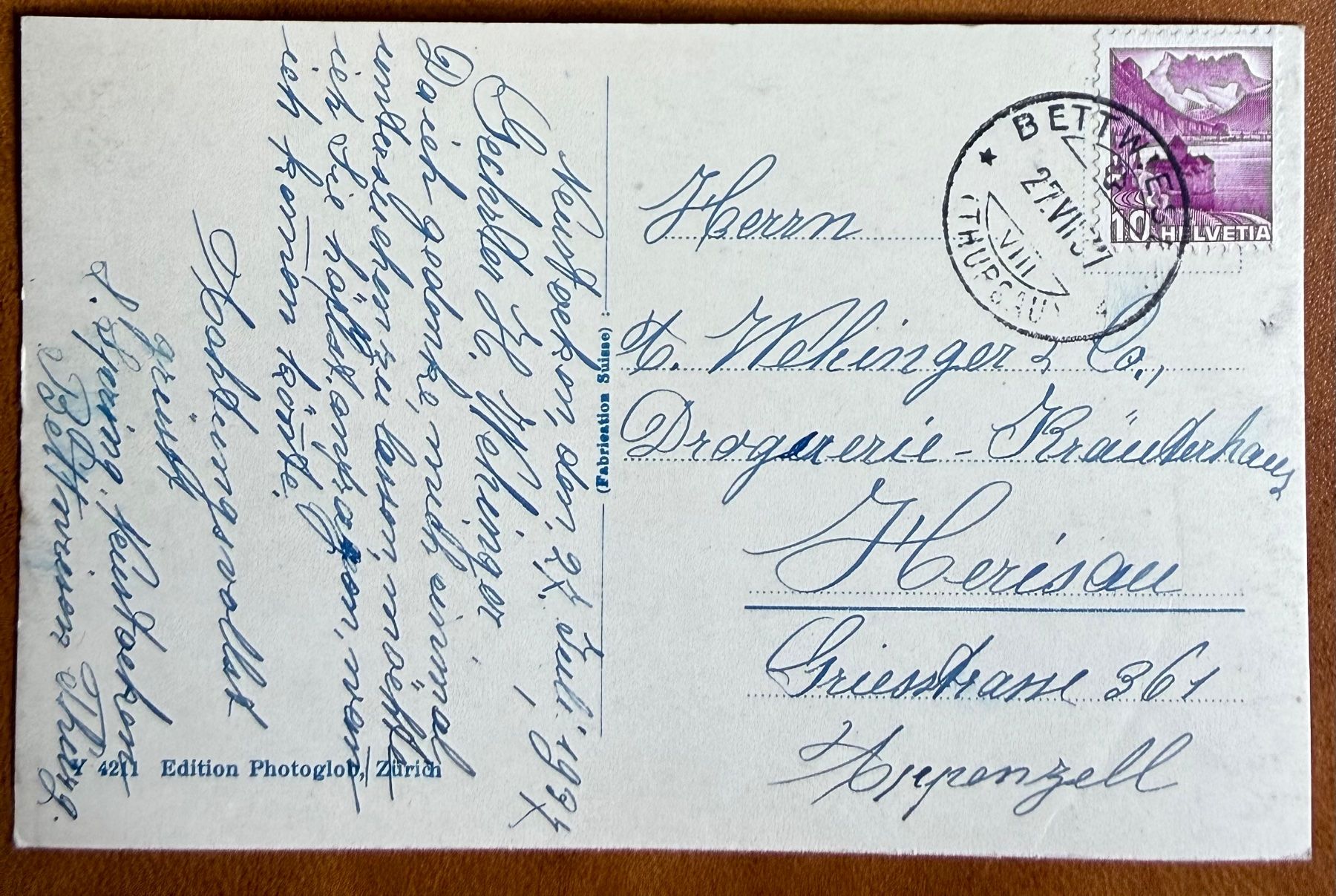 Ansichtskarten: Bern - Weittelegraphen - Denkmal 1937 – Gebraucht aus Lutry von Ediego 1