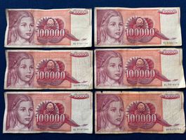 Belgrad 1989 - Jugoslawien - 6 x 100000 Dinara