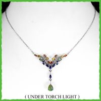 ♛ Saphir / Äthiopischer Opal Collier 925 Silber