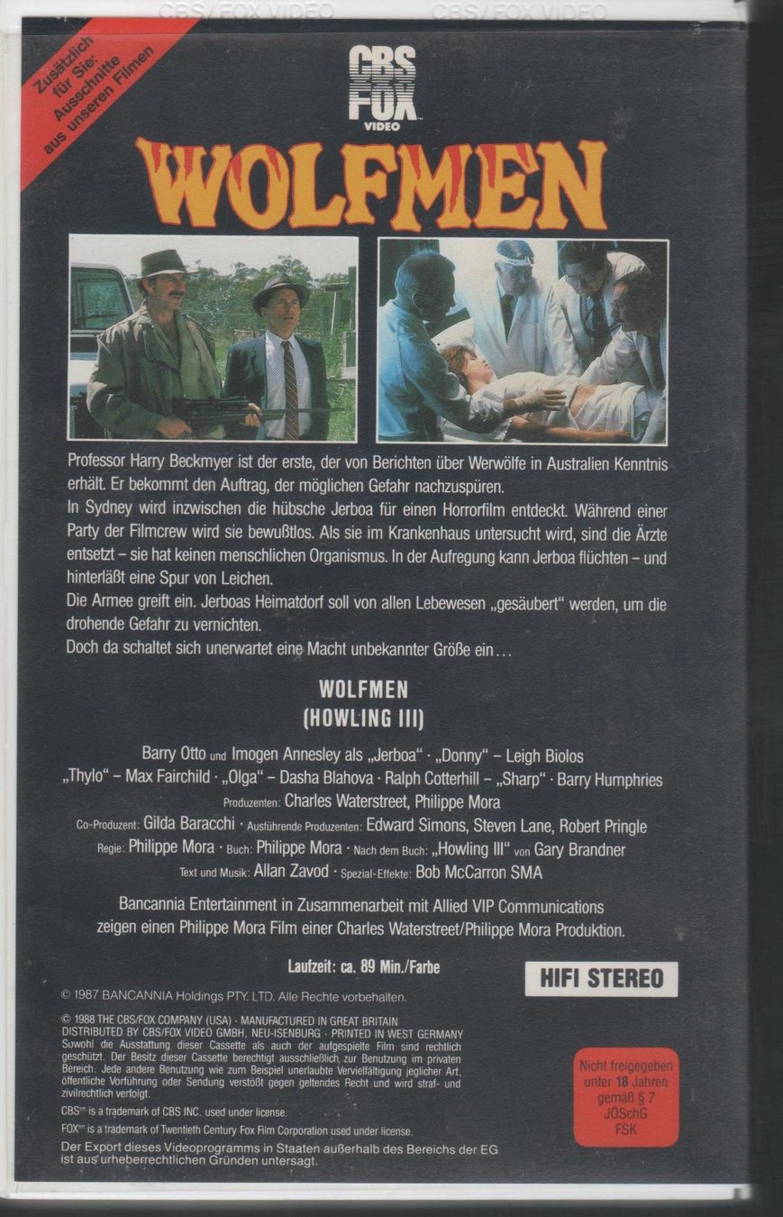 Tutti i VHS: Wolfmen (AUS 1987) CBS FOX VHS 5148 – Usato da Remetschwil venduto da Hofiii 1