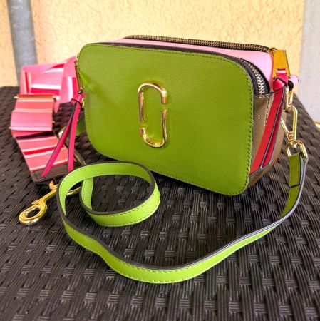 Saffiano Leder Tasche Grün-Pink Camera Bag Crossbody Style