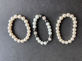 Armband, 3 Stück, mit Perlen, Gummizug