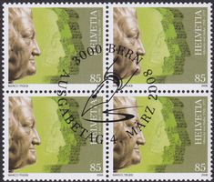 2008, Nr.1258 (A. von Haller) Viererblock mit Ersttags-O.