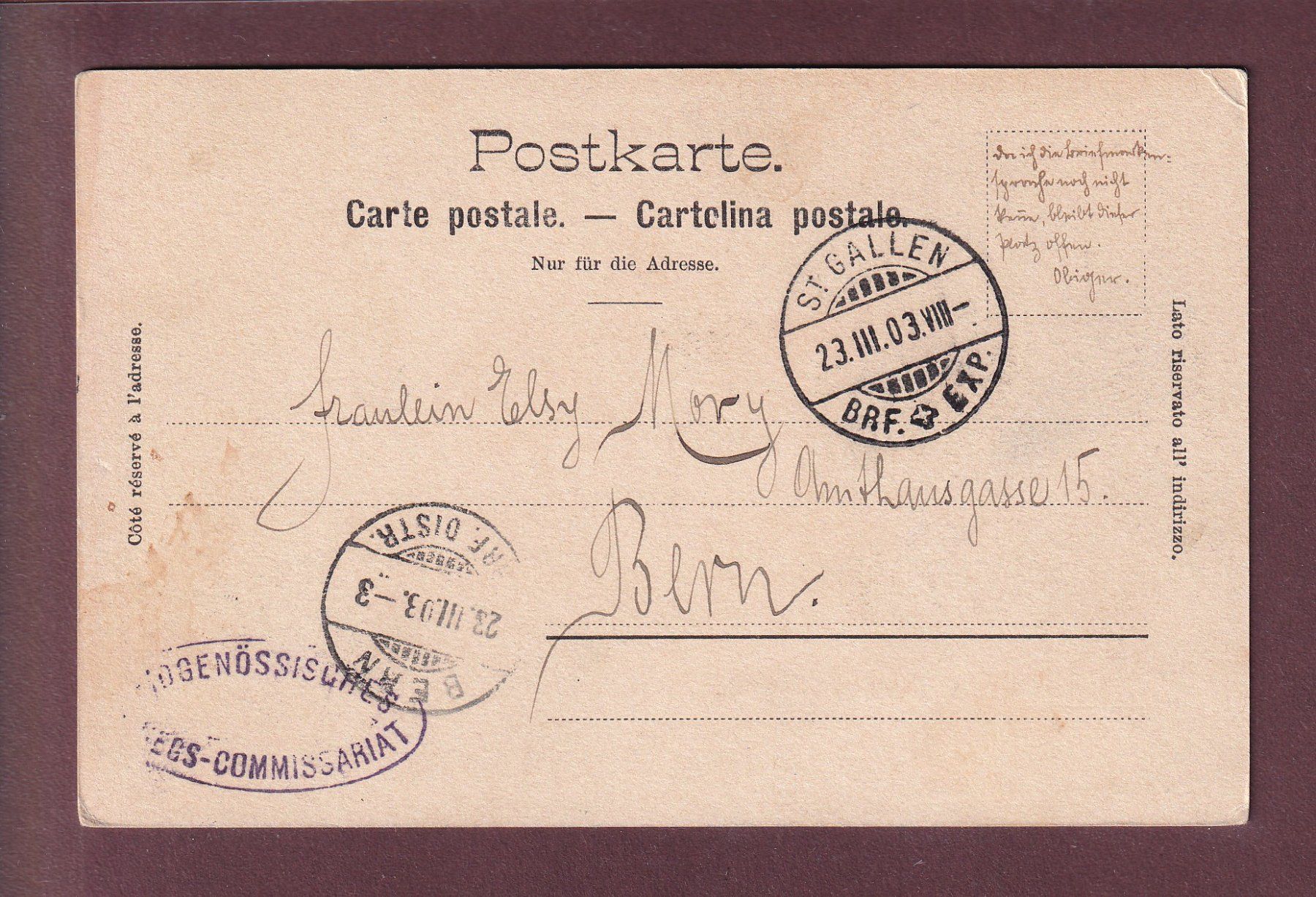 Cartoline postali: ST. GALLEN - Kaserne - 1903 Feldpost – Usato da Pully venduto da nicecards 1