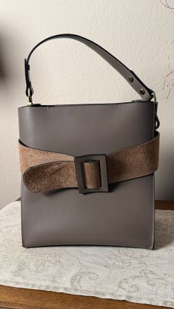 Italienische Damen Leder Handtasche taupe - neuwertig