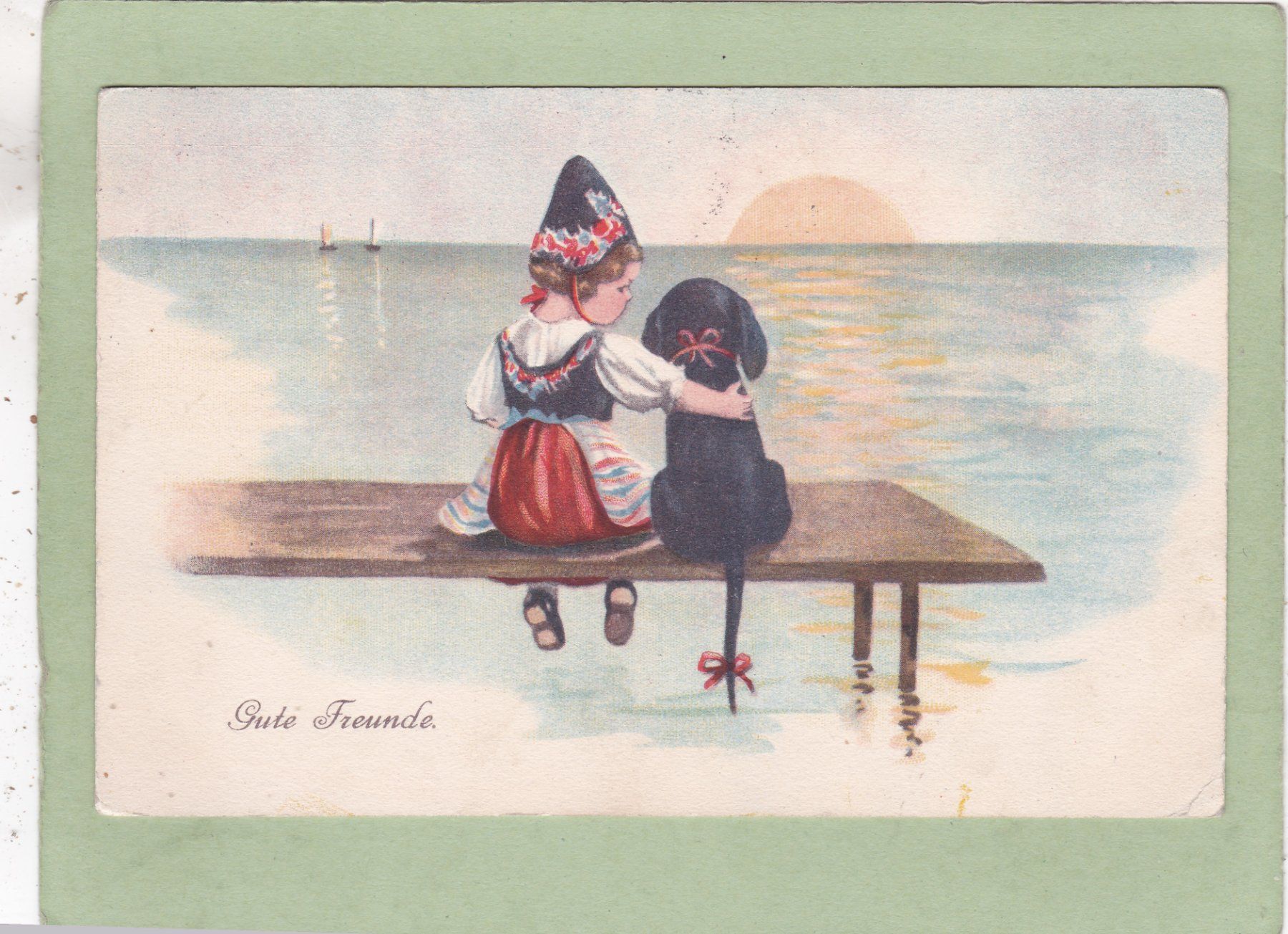 Cartoline postali: Kitsch Mädchen Hund Gute Freunde 1917 – Usato da Herisau venduto da Lisegrat2008
