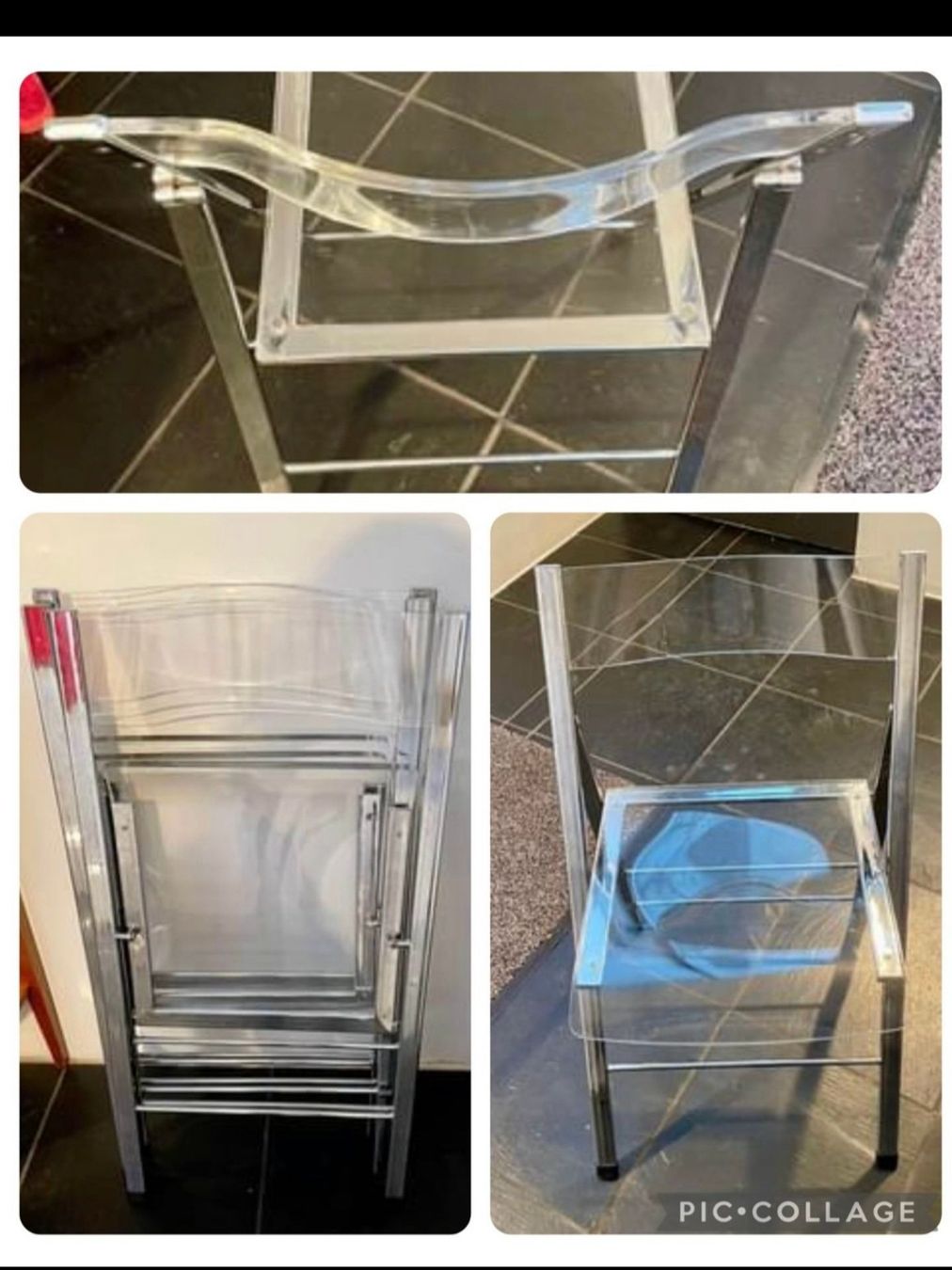Set di tavolo e panche: Table en verre et fer forgé, chaise plexi, pièce unique – Nuovo (secondo la descrizione) da Monthey venduto da Chez-Dani-81