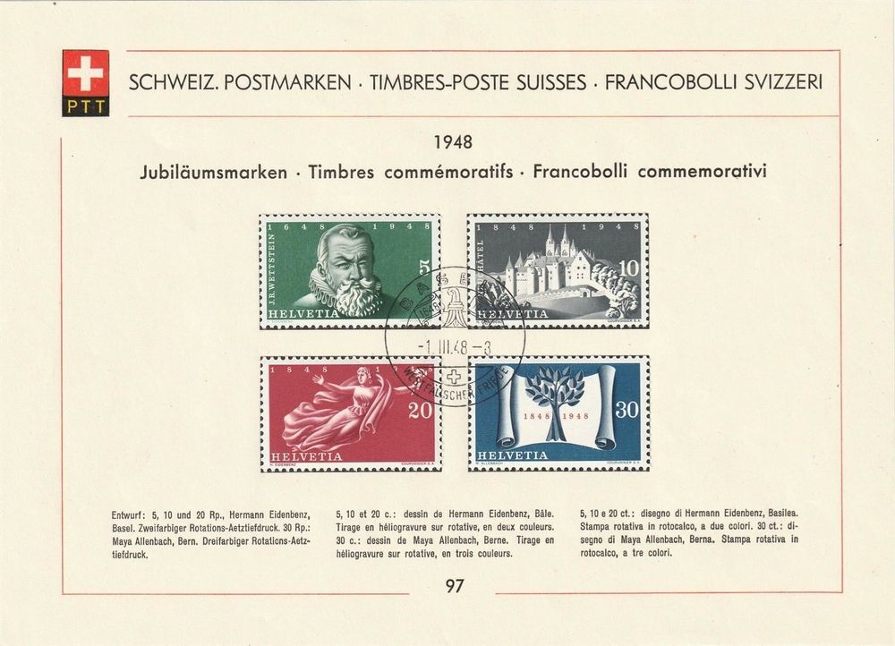 FM 1948, Satz Auf Sammelblatt No 97 Mit So-Stempel Basel | Kaufen Auf ...