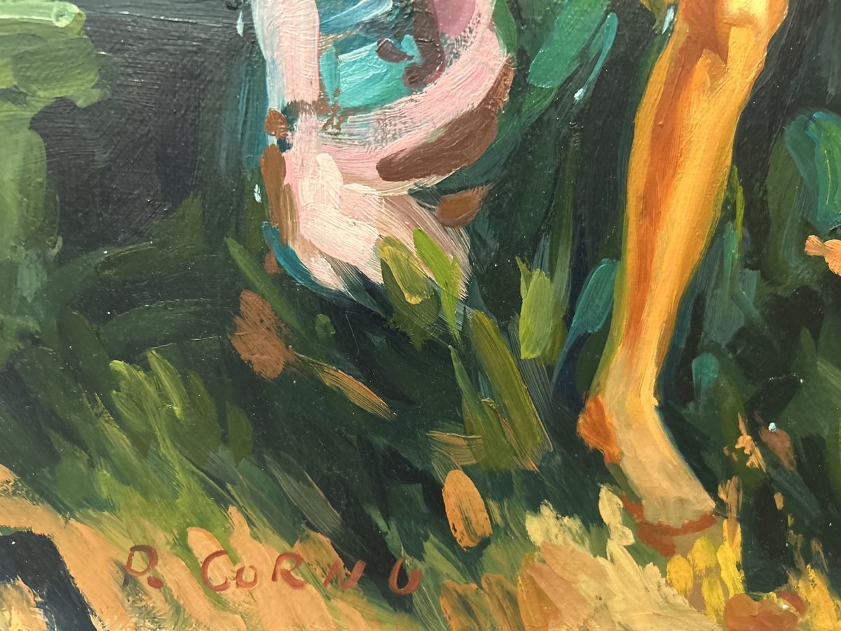 Gemälde: Gemälde: "Dame im Garten", signiert, Pierre Cornu – Gebraucht aus Glarus von KunstWerkEr-LS87 1