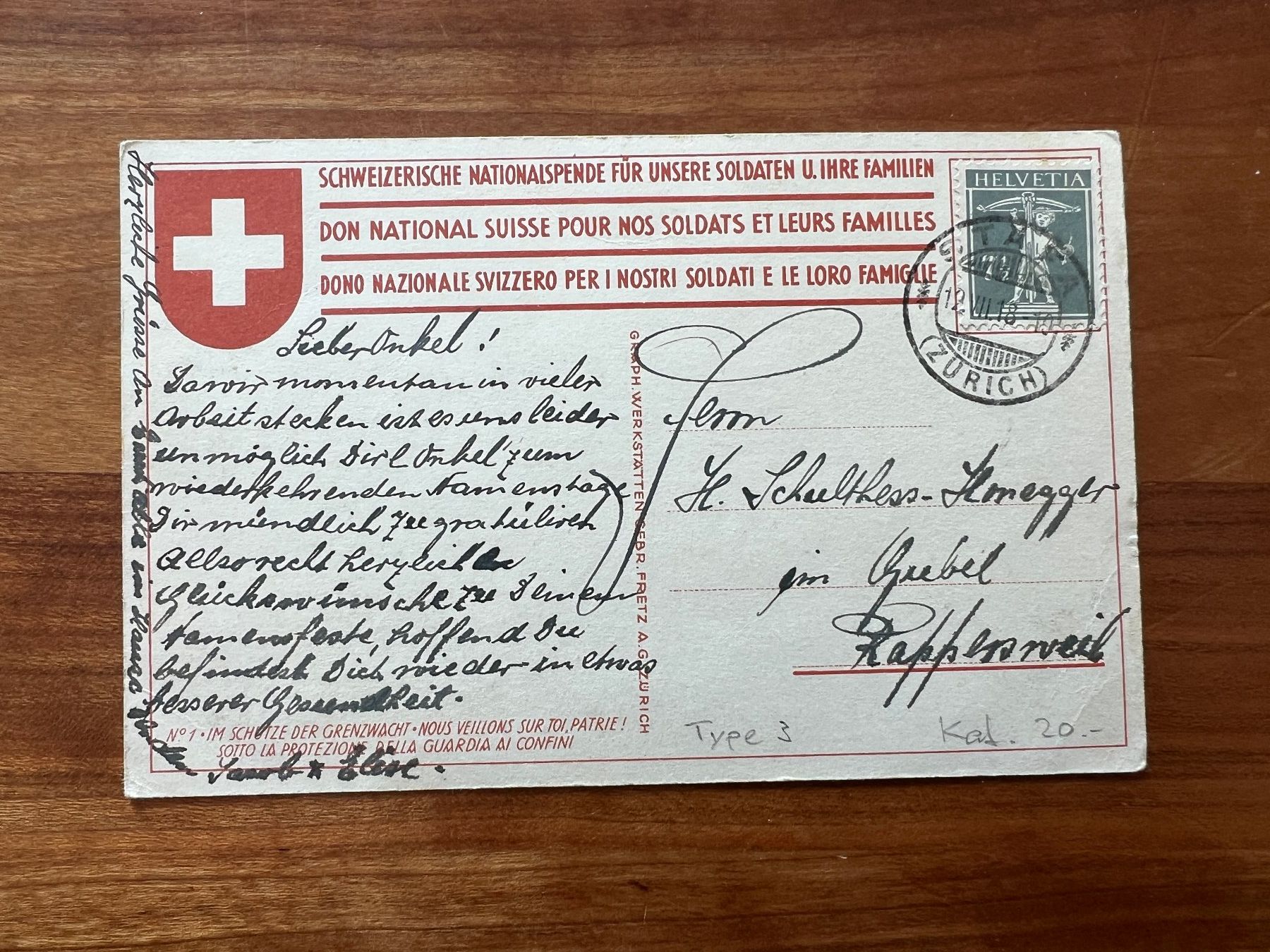 Cartoline postali: Bundesfeierkarte 1918  R822) – Usato da Hinwil venduto da Sidi4 1