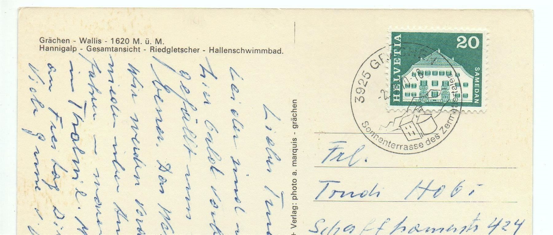 Cartes postales: GRÄCHEN Hannigalp, Gletscher, Schwimmbad – D'occasion à Jona par philajona 1
