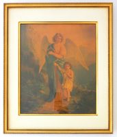 Antikes Schutzengel - Bild / aufwendig gerahmt - 55x45cm