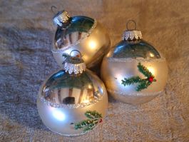 Sehr alter, schöner, Vintage Christbaumschmuck, 3 Kugen,Glas