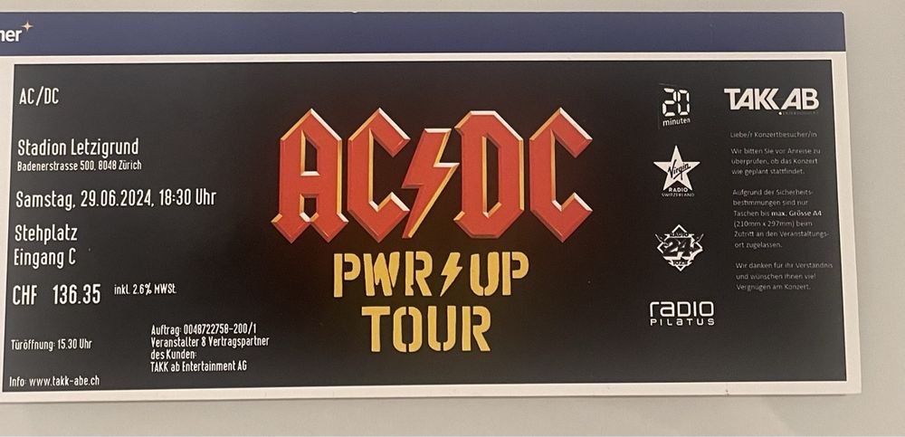 AC/DC tiket in Zurich | Kaufen auf Ricardo
