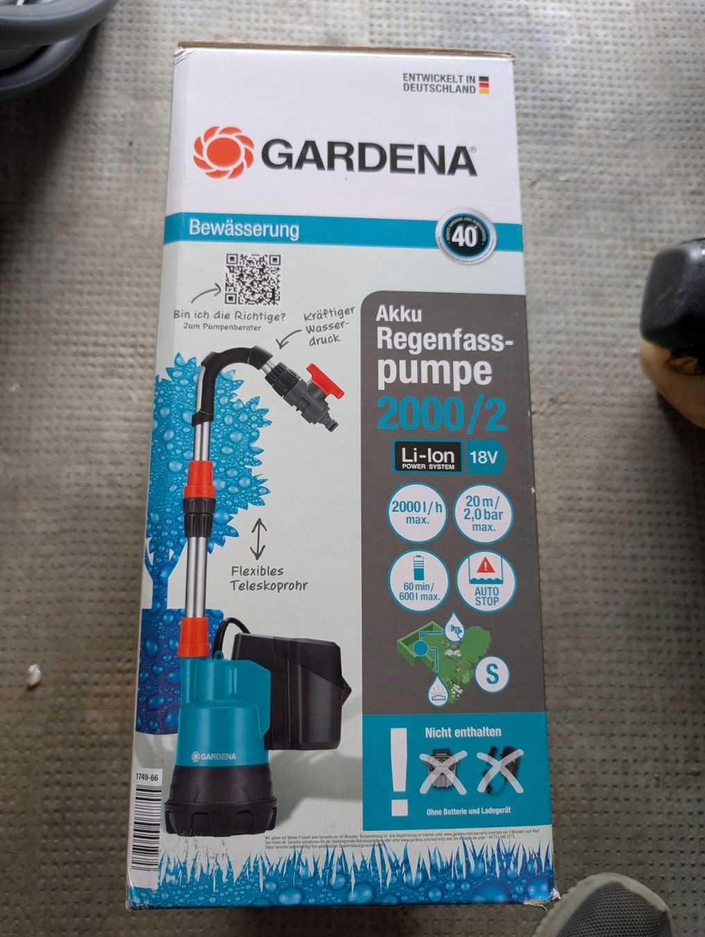 Gardena Pumpen & Teile: Gardena Akku Regenfasspumpe 2000/2 – Neu und originalverpackt aus Bettlach von Fderation