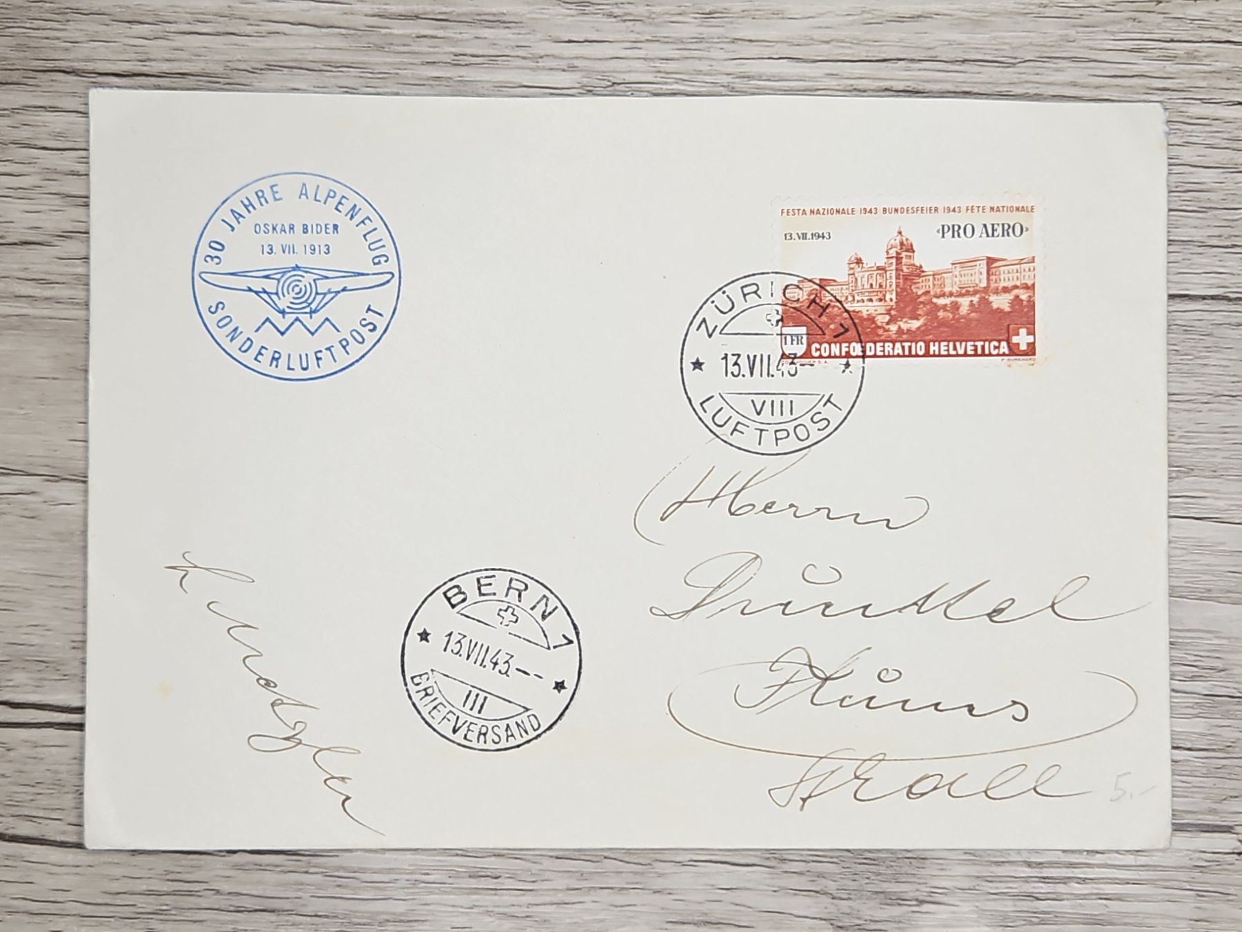 Tutti i francobolli: CL22 Enveloppe + Timbre Suisse 1943 – Usato da Cousset venduto da Patrick_Collections