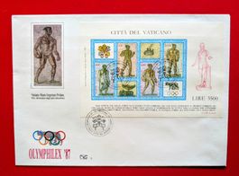 VATIKAN SPORT OLYMPIA ATHLET MOSAIK BLOCK EXPO ROM FDC 1987