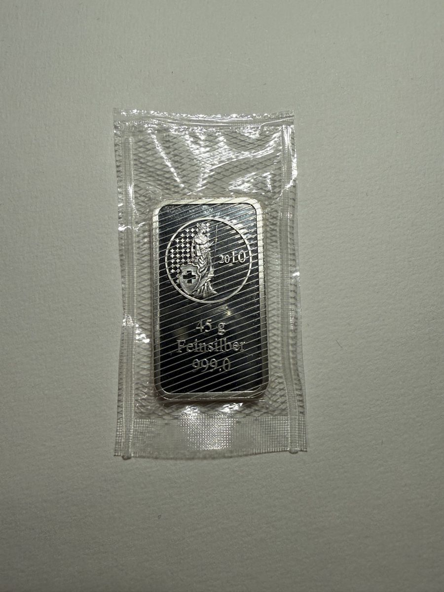 Metalli preziosi: 45g 999 Silber Barren 2010 – Nuovo e nell'imballaggio originale da Liebefeld venduto da alv_x8d5