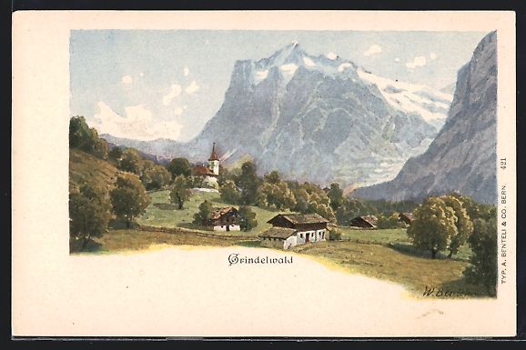Ansichtskarten: Grindelwald, Teilansicht mit Kirche und  – Gebraucht aus Berlin von bartko-reher