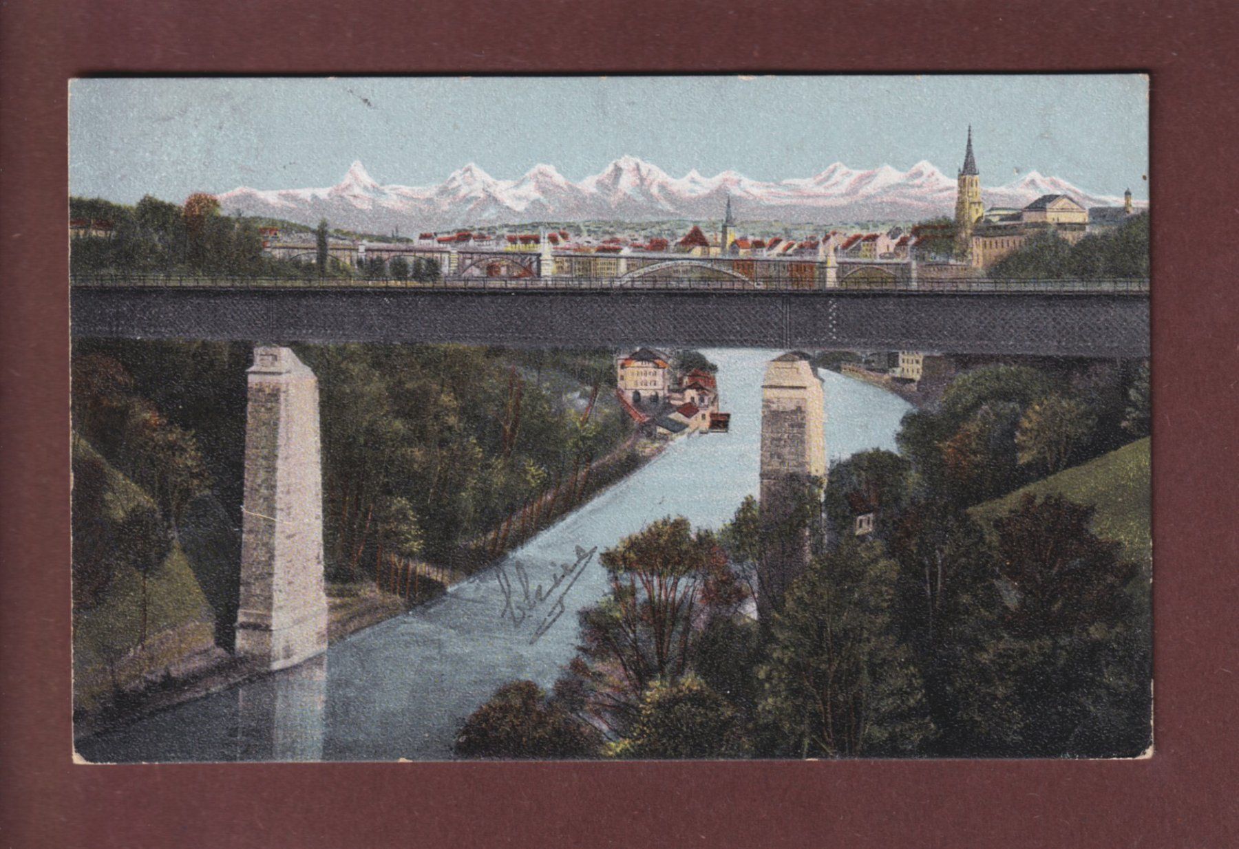 Cartoline postali: BERN - Eisenbahnbrücke - 1905 – Usato da Pully venduto da nicecards